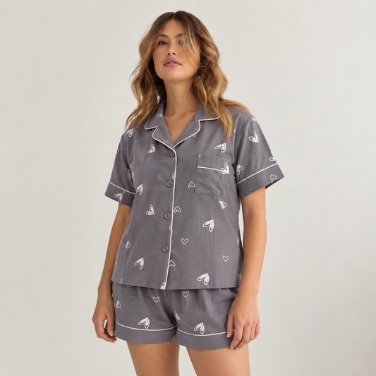 Pijama Feminino Curto Aberto Margot Amour Cinza