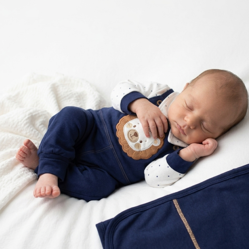 Kit Saída Maternidade Menino Algodão Lion Marinho