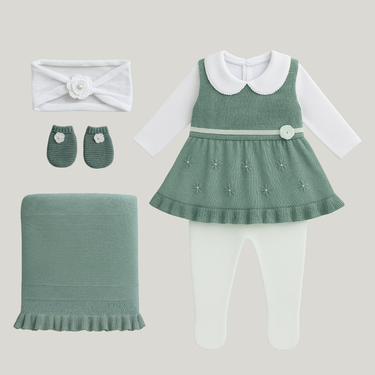 Kit Saída Maternidade Menina Tricot 6 Peças Sophie Green