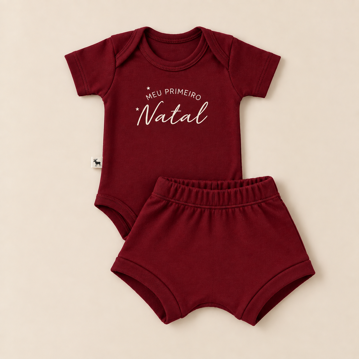 Conjunto Bebê Algodão Meu Primeiro Natal Curto Bordo