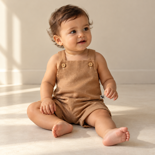 Jardineira Bebê Leif Linho Cappuccino Curto