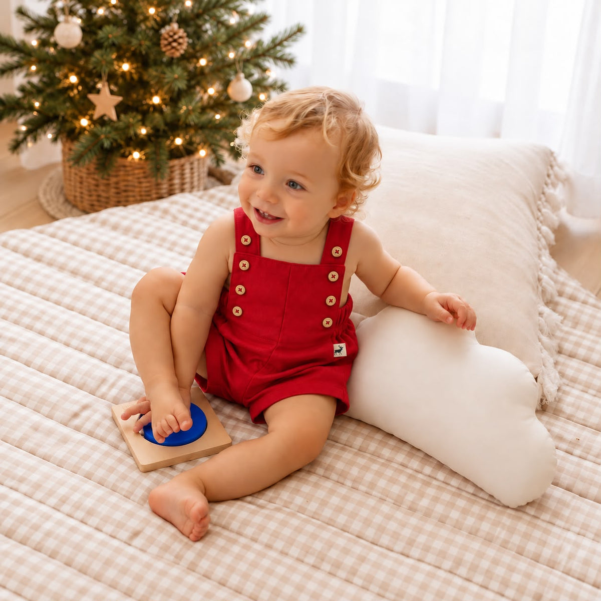 Jardineira Infantil Bebê Unissex Linho Red