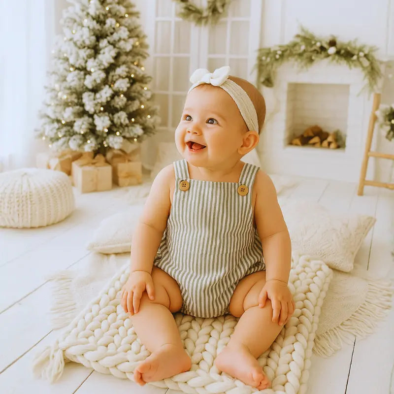 Jardineira Bebê Algodão Listras Musgo