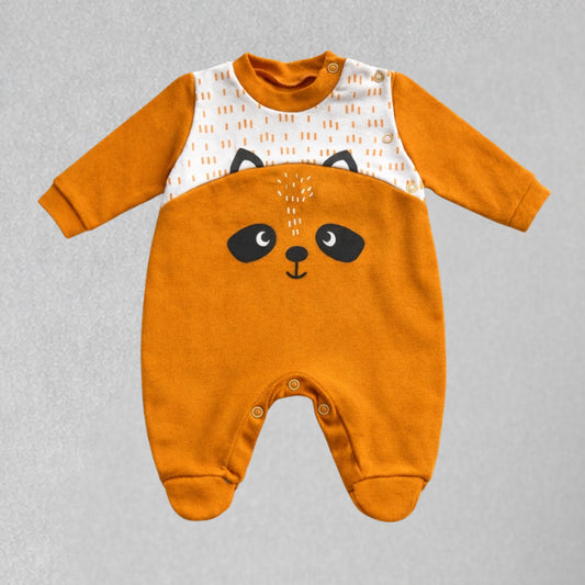 Macacão Recém Nascido Guaxinim Mostarda