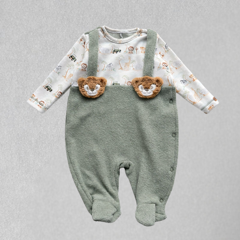Macacão Recém Nascido Suspensório Florest Green