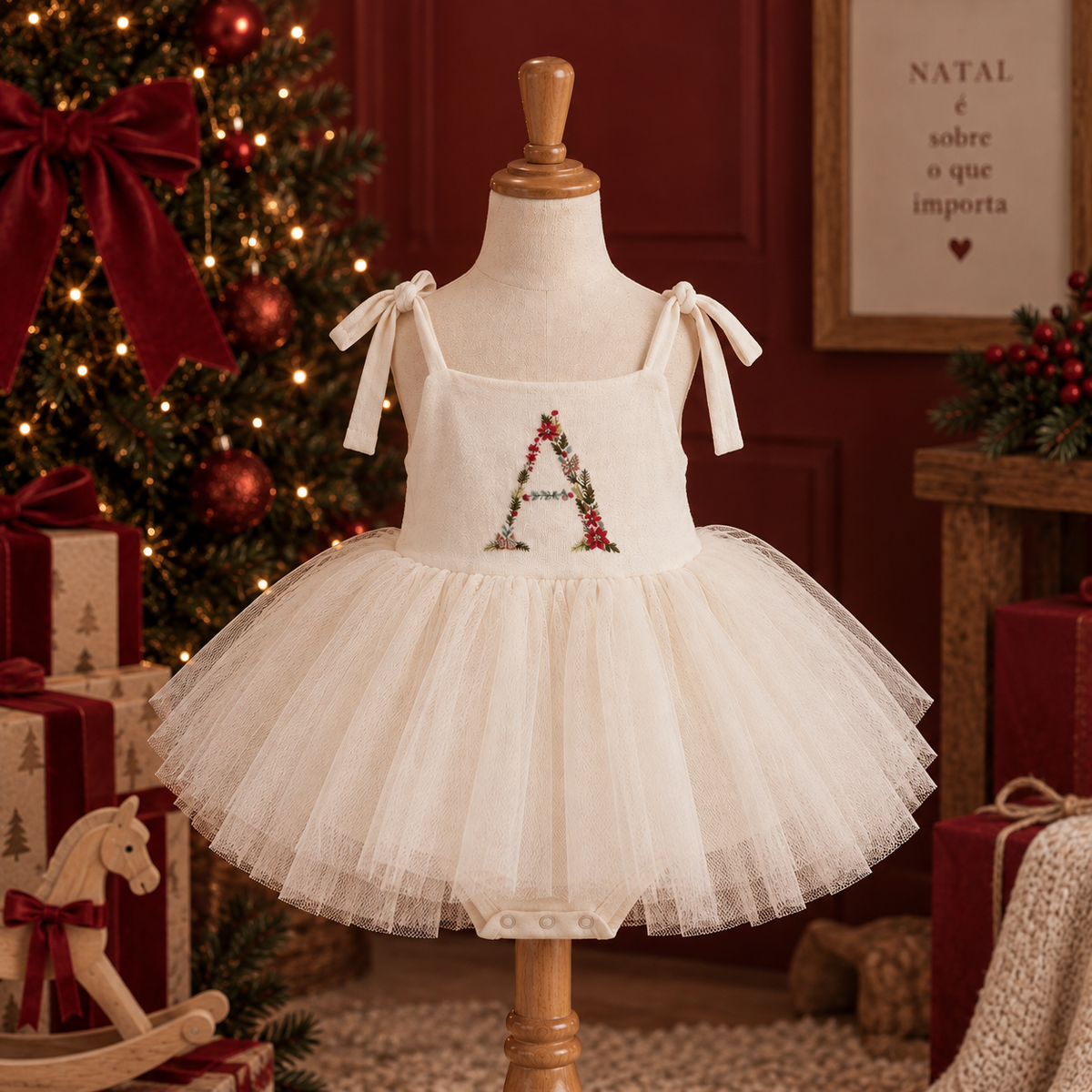 Vestido Body Tule Off White - Letra Personalizada