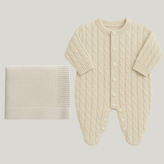 Kit Saída Maternidade Tricot 2 Peças Snow Bege