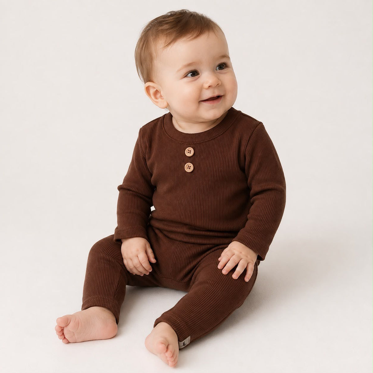 Conjunto Bebê Canelado Buttons Mocha Longo