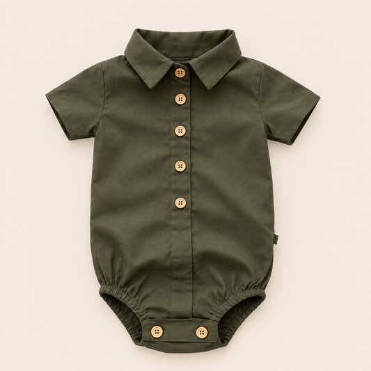 Body Bebê Social Algodão Verde Musgo