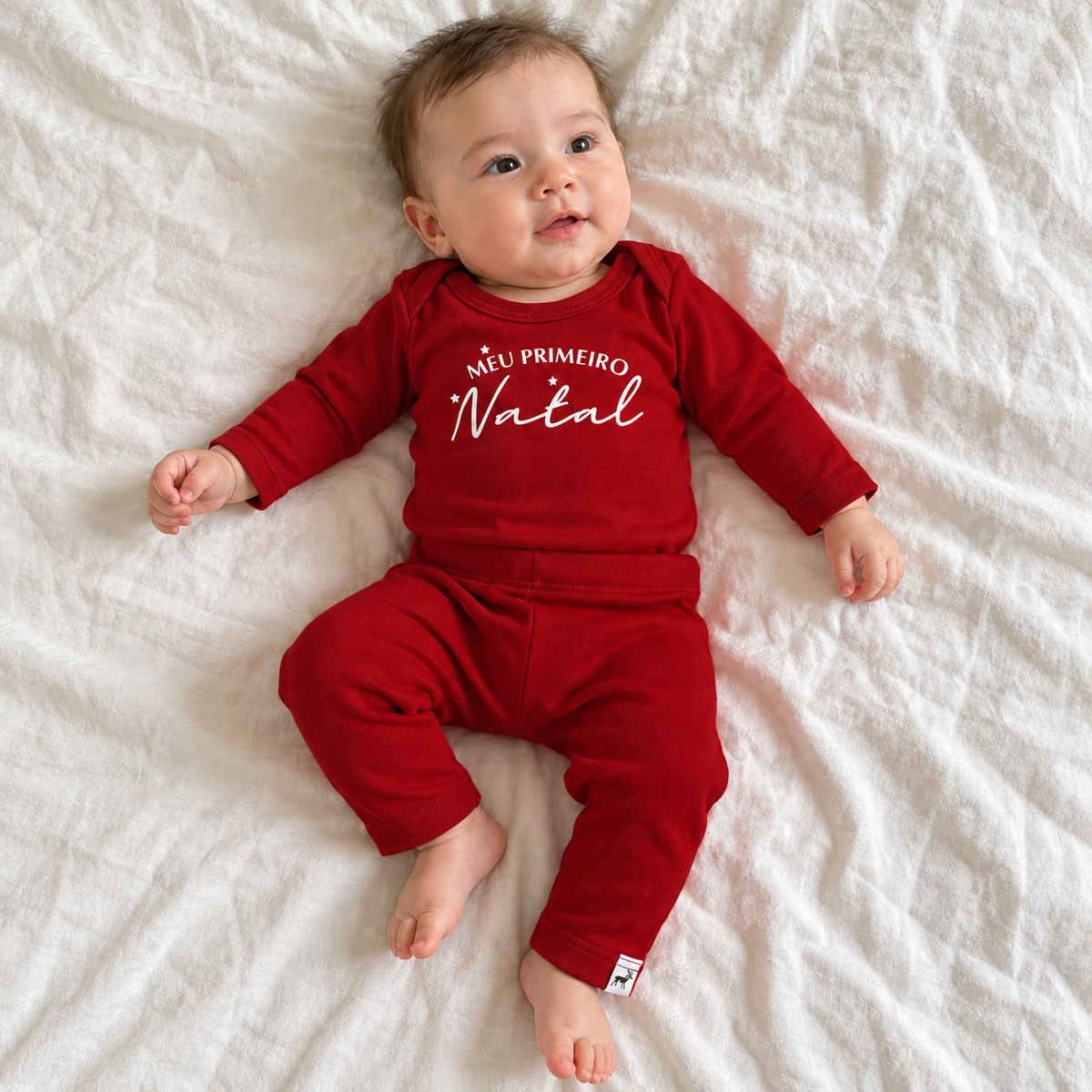 Conjunto Bebê Algodão Meu Primeiro Natal Longo Red