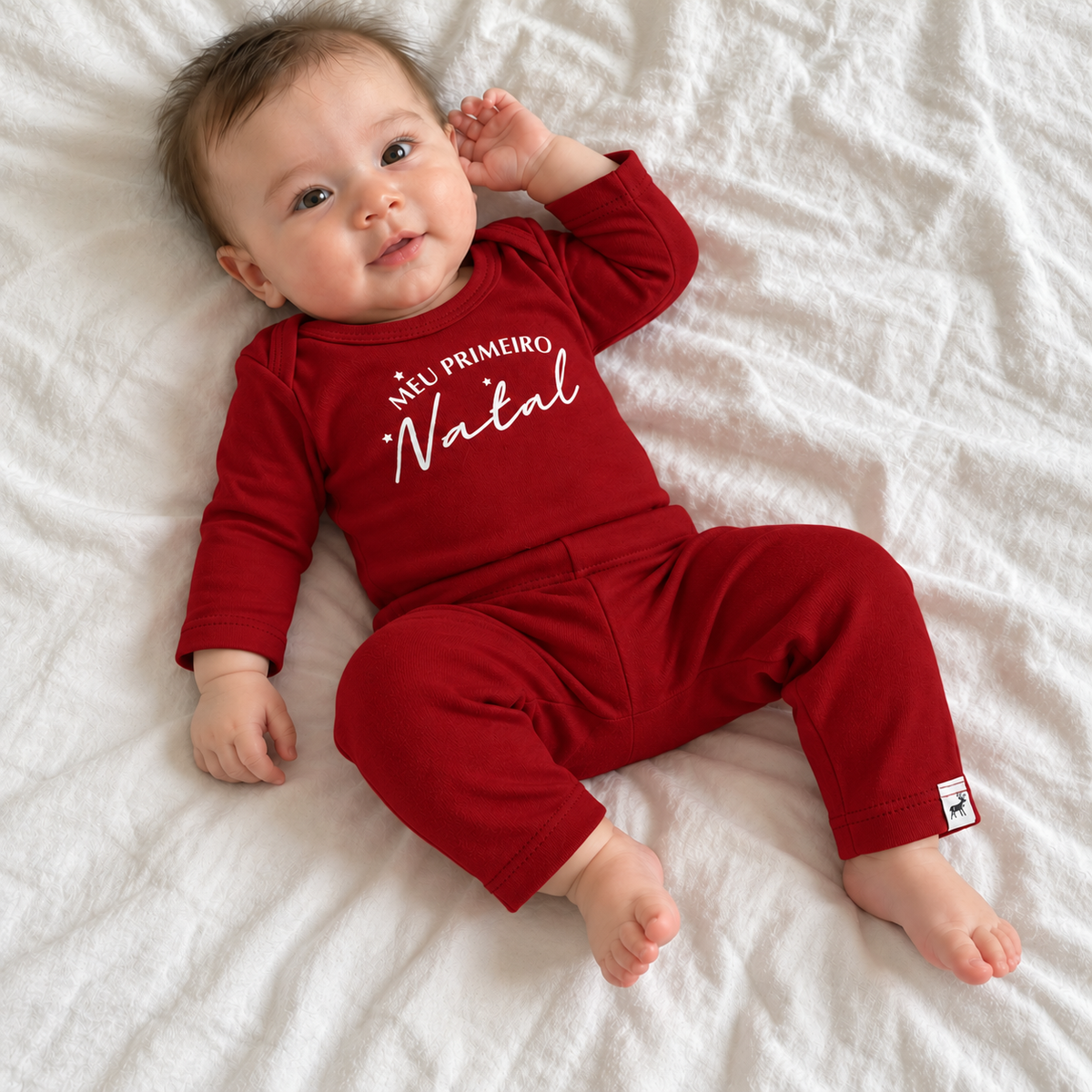 Conjunto Bebê Algodão Meu Primeiro Natal Longo Red