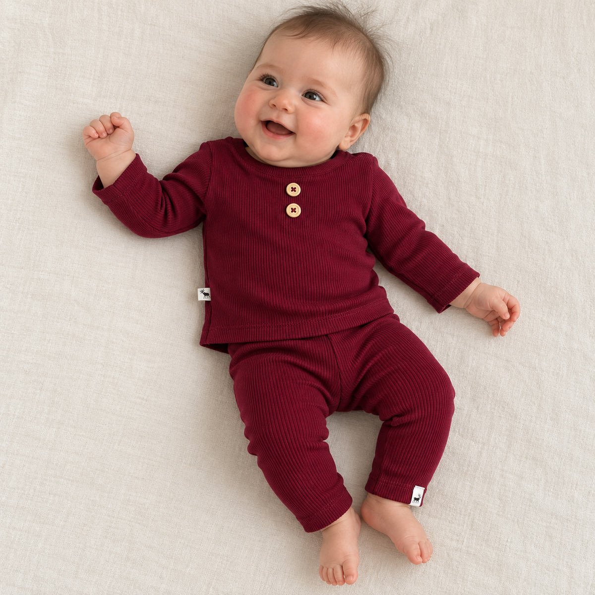 Conjunto Bebê Canelado Buttons Bordo Longo