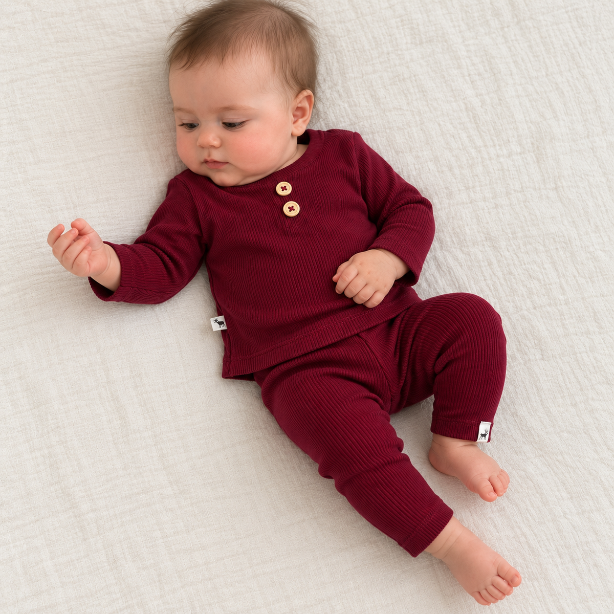 Conjunto Bebê Canelado Buttons Bordo Longo