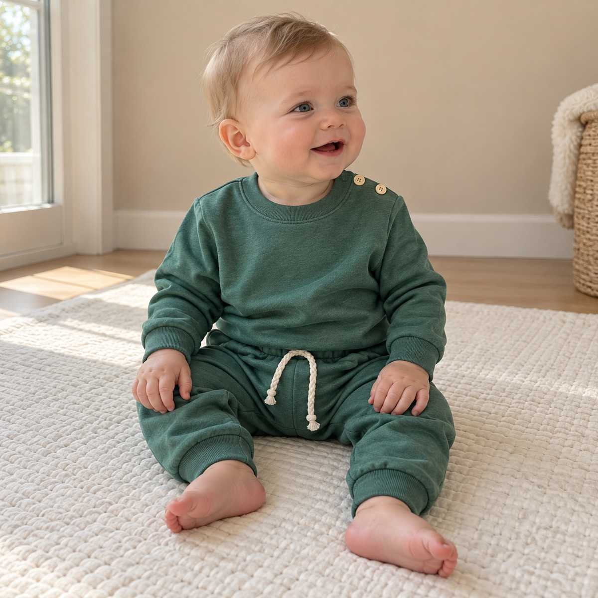 Conjunto Bebê Moletom Comfy Buttons Musgo