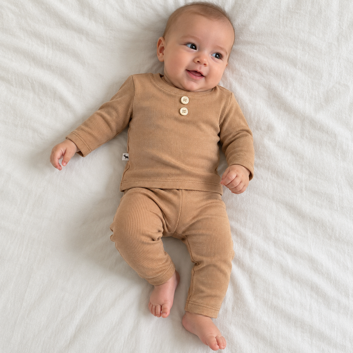 Conjunto Bebê Canelado Buttons Cappuccino Longo