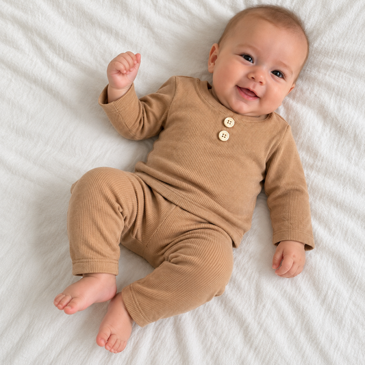 Conjunto Bebê Canelado Buttons Cappuccino Longo