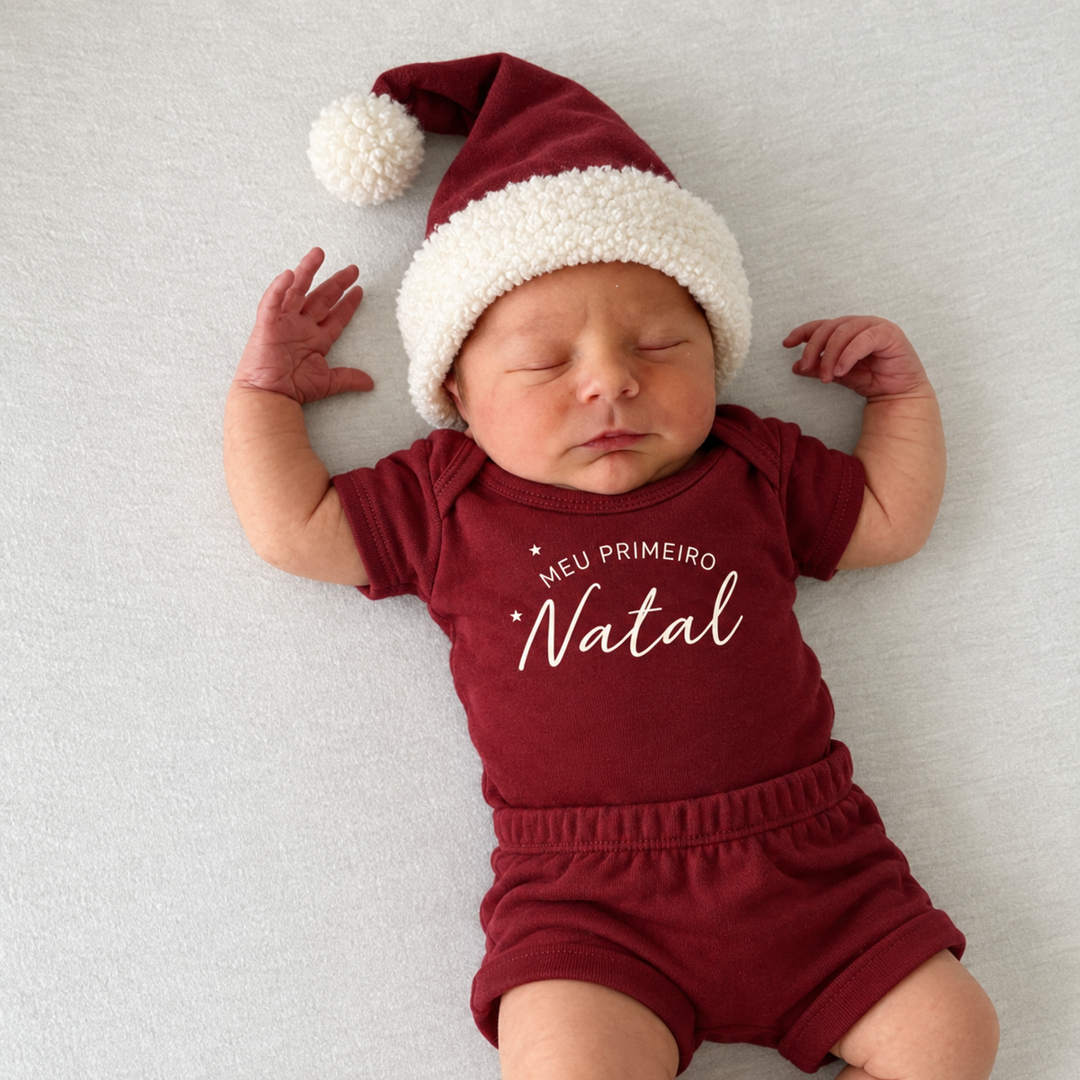 Conjunto Bebê Algodão Meu Primeiro Natal Curto Bordo