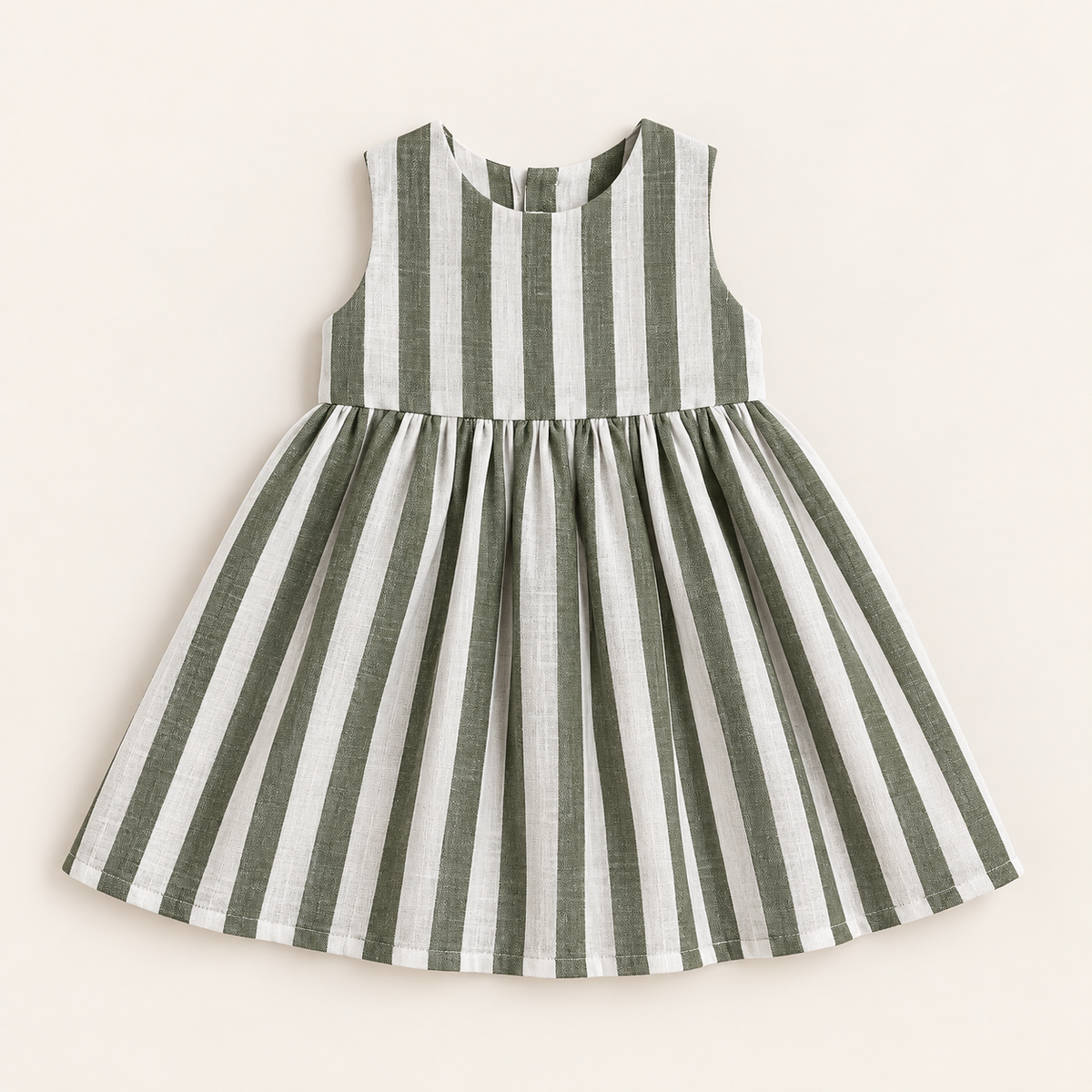 Vestido Infantil Linho Cloe Listras Verde Musgo