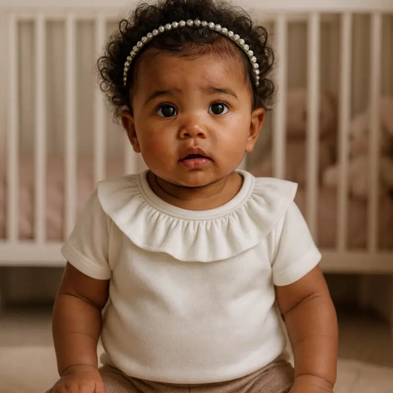Camisa Bebe Menina Gola Babado Off White