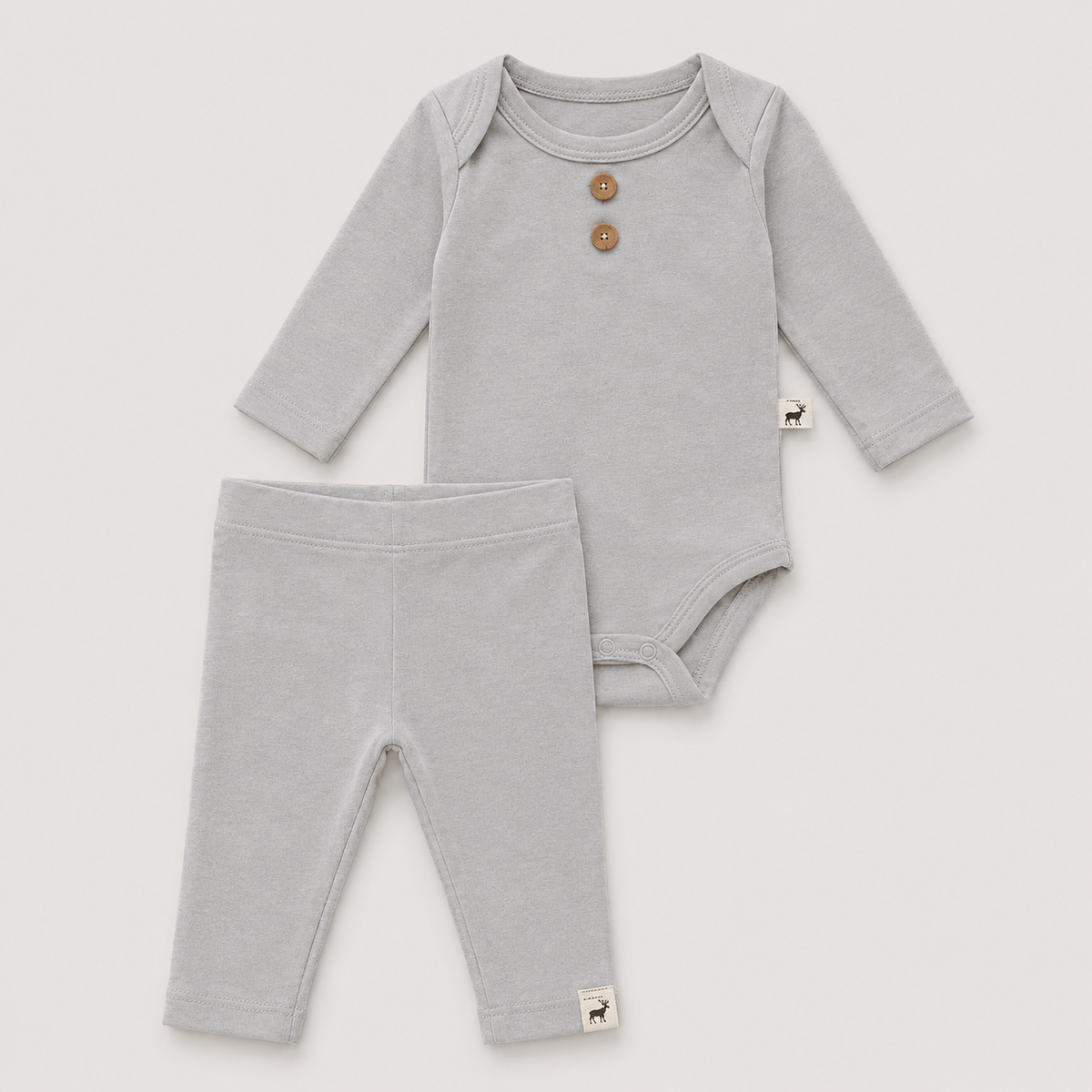 Conjunto Bebê Algodão Organic buttons longo Cinza