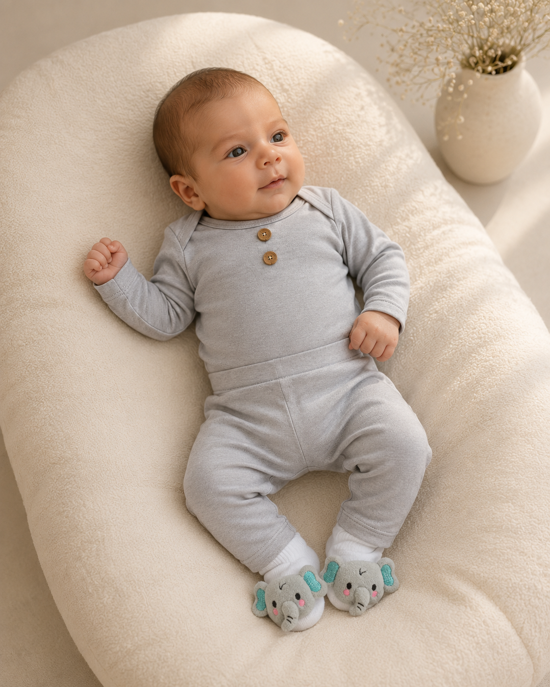Conjunto Bebê Algodão Organic buttons longo Cinza