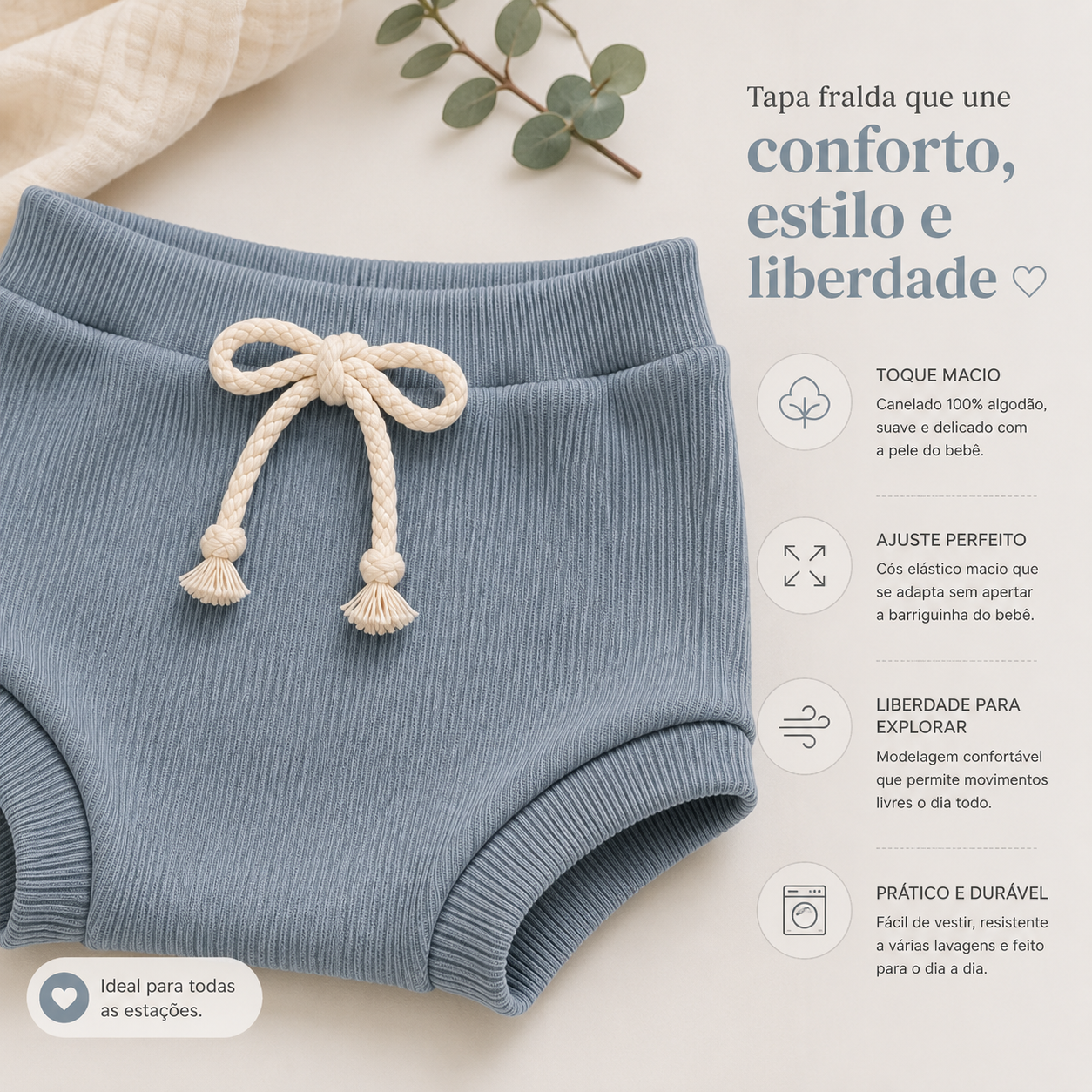 Tapa Fralda Unissex Bebê canelado azul
