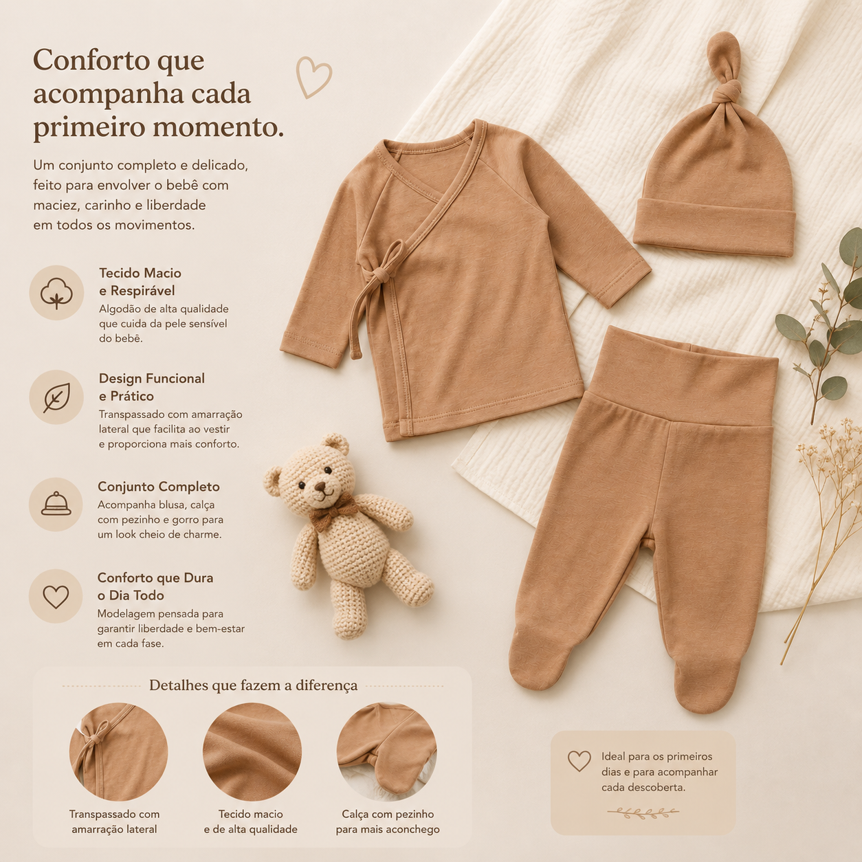 Kit Recém Nascido 3 peças Organic Mocha
