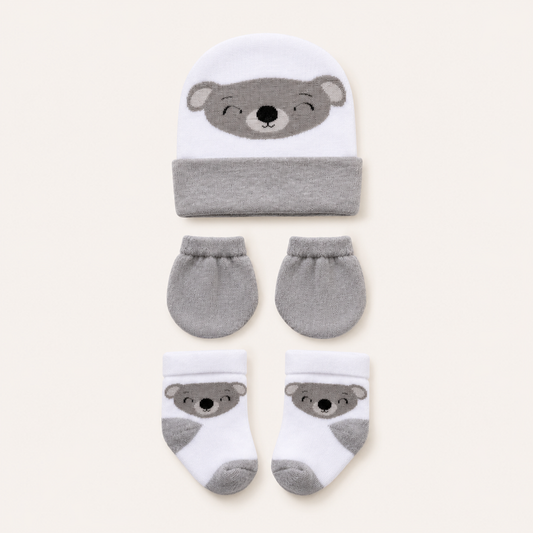 Kit 3 Peças Recém Nascido Luva+Touca+Meia Coala