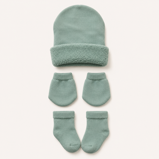 Kit 3 Peças Recém Nascido Luva+Touca+Meia Verde Menta