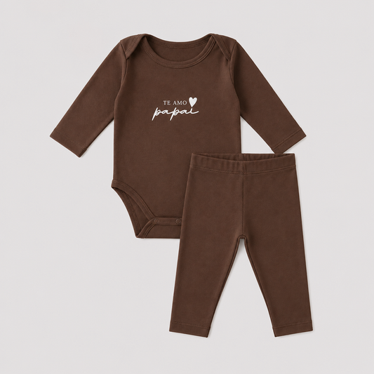 Conjunto Bebê Algodão Orgânic Te Amo Papai Mocha
