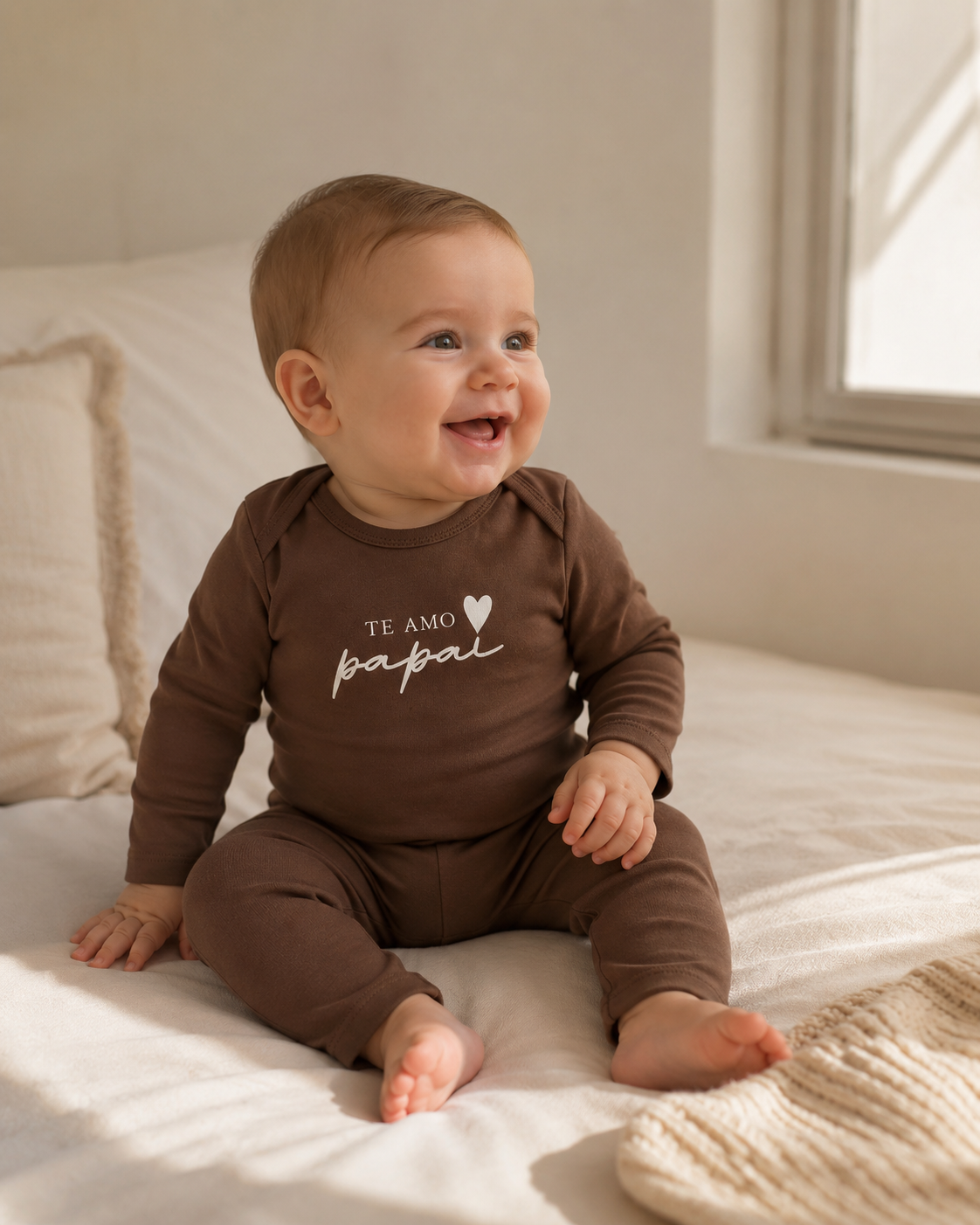 Conjunto Bebê Algodão Orgânic Te Amo Papai Mocha
