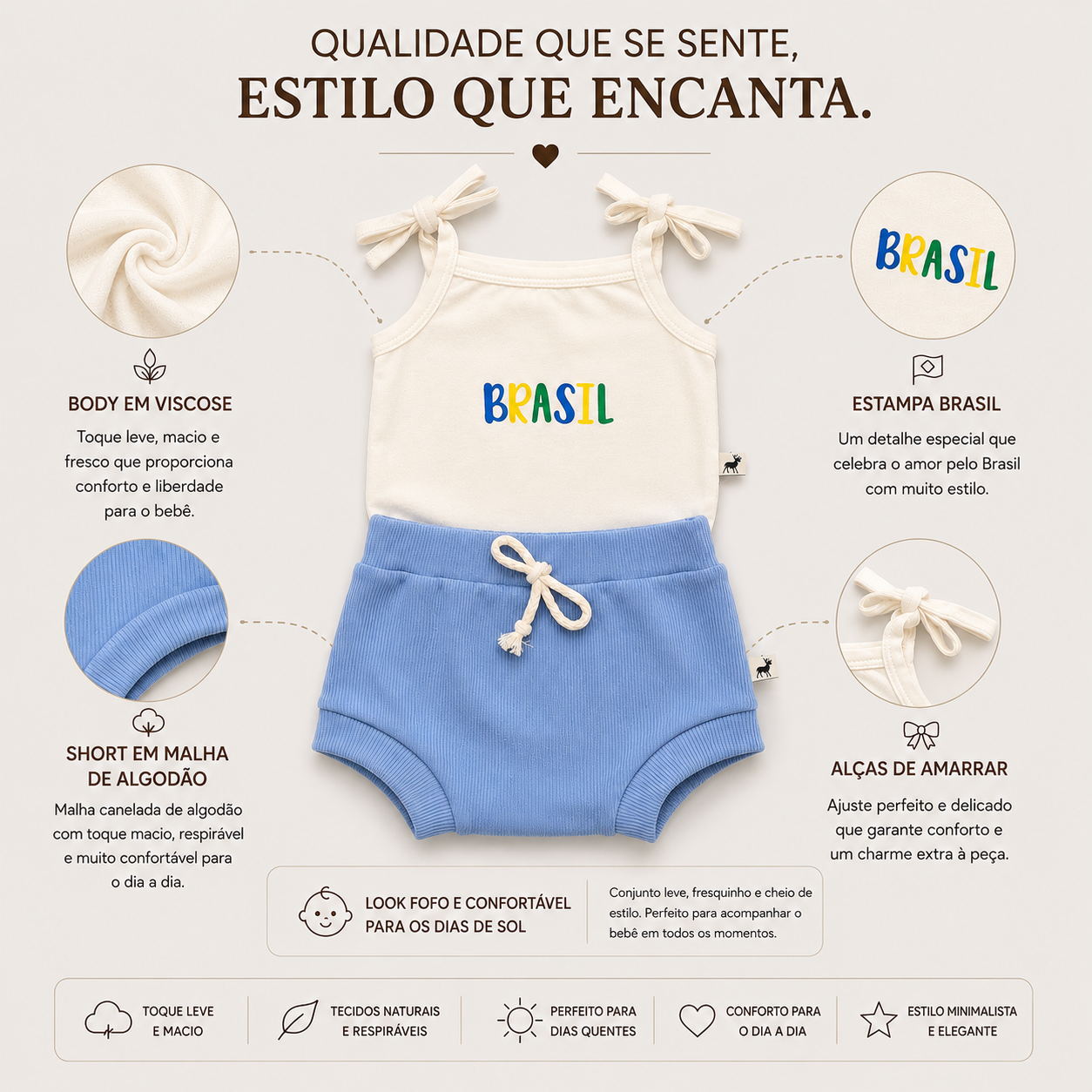 Kit 2 peças Menina Brasileirinha Off White