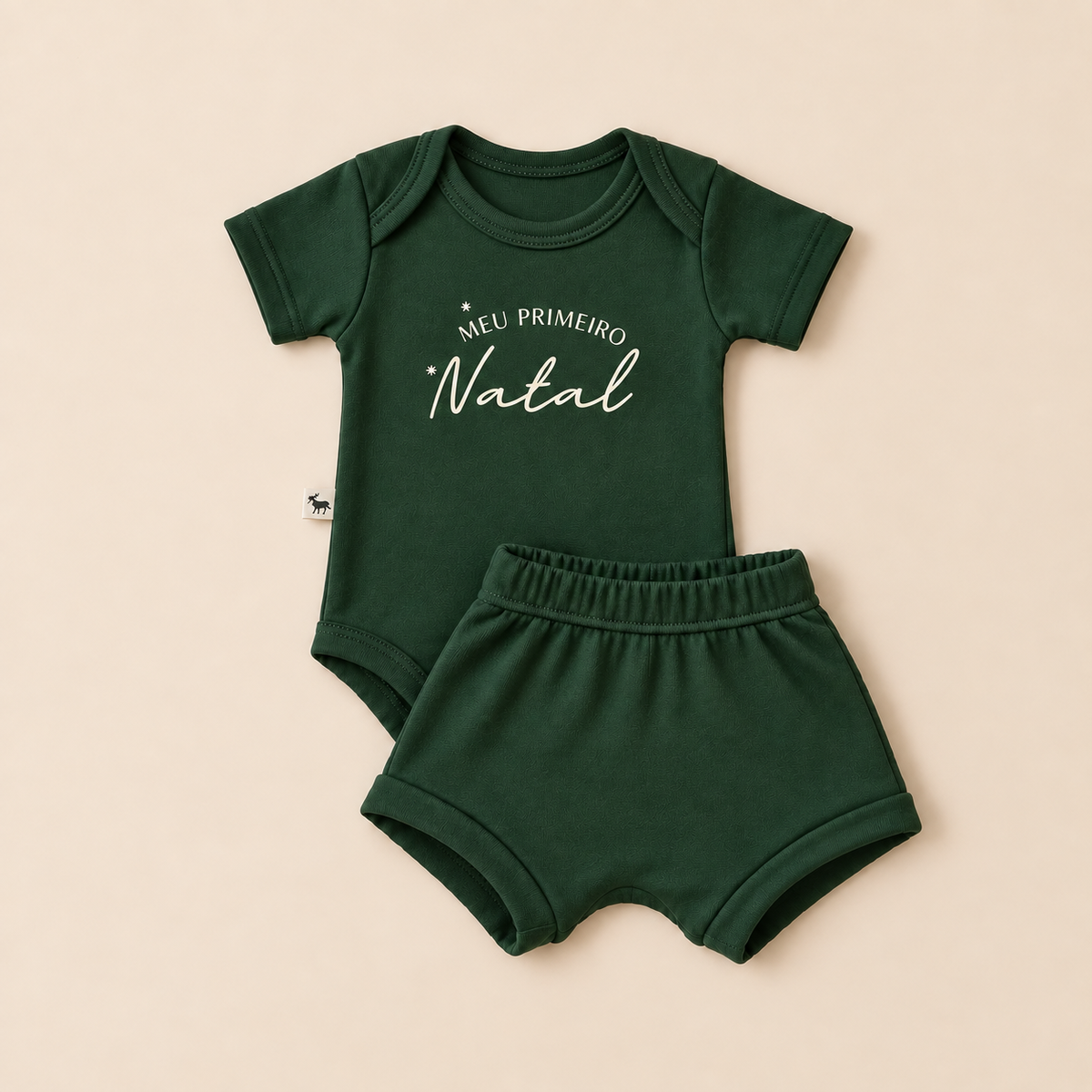 Conjunto Bebê Algodão Meu Primeiro Natal Curto Verde