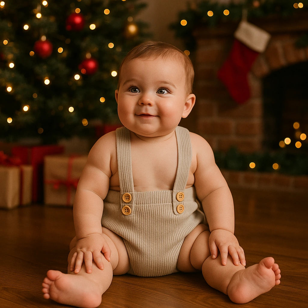 Beige Baby Suspender Shorts