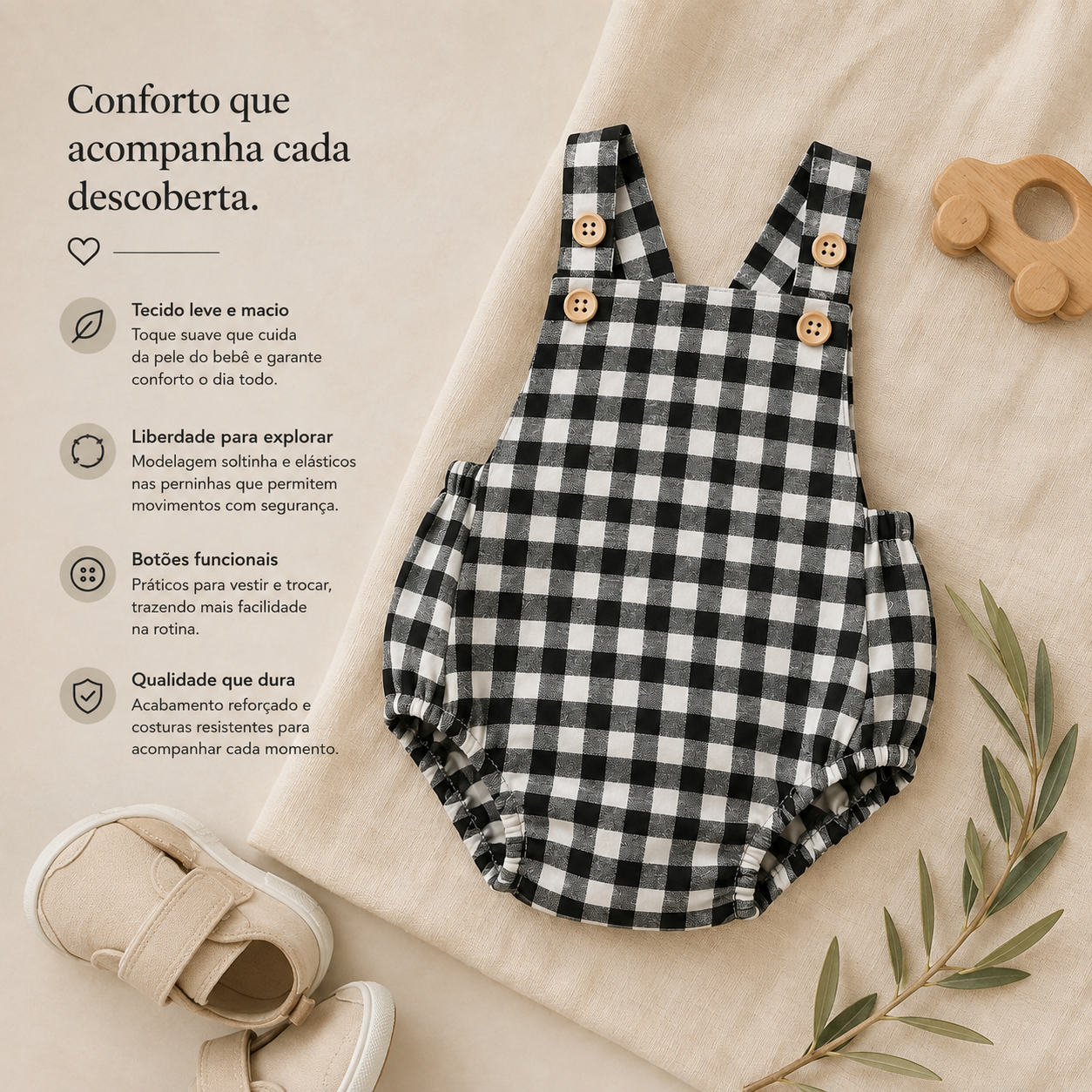 Mono unisex de ajedrez negro para bebé
