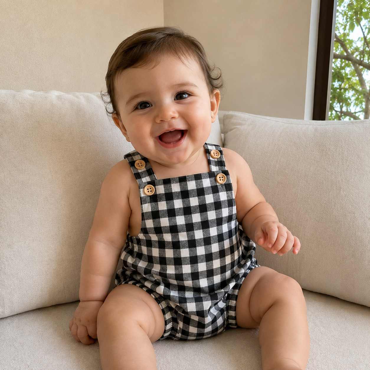 Mono unisex de ajedrez negro para bebé