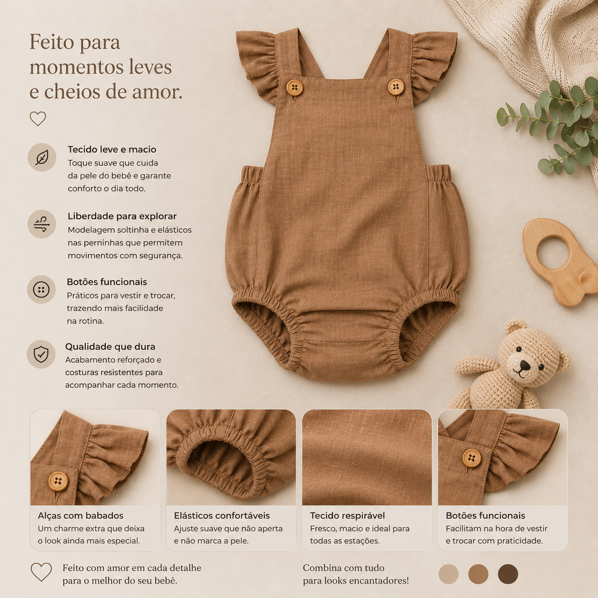 Romper Bebê Anelise brown