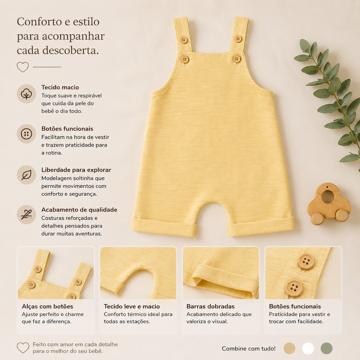 Jardineira Bebê Leif Linho Yellow