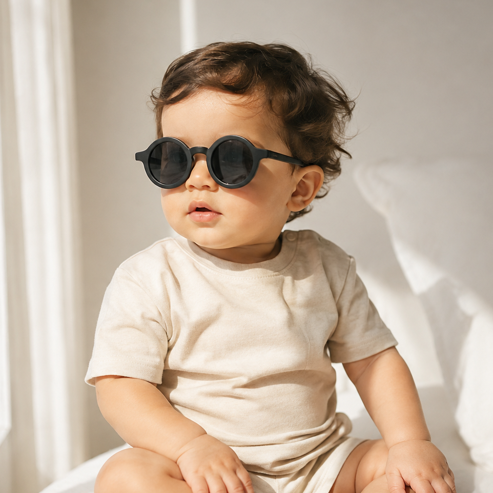Óculos de Sol para Bebe Vintage Redondo Preto com Proteção Uv