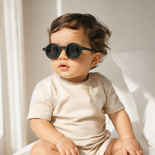 Óculos de Sol para Bebe Vintage Redondo Preto com Proteção Uv