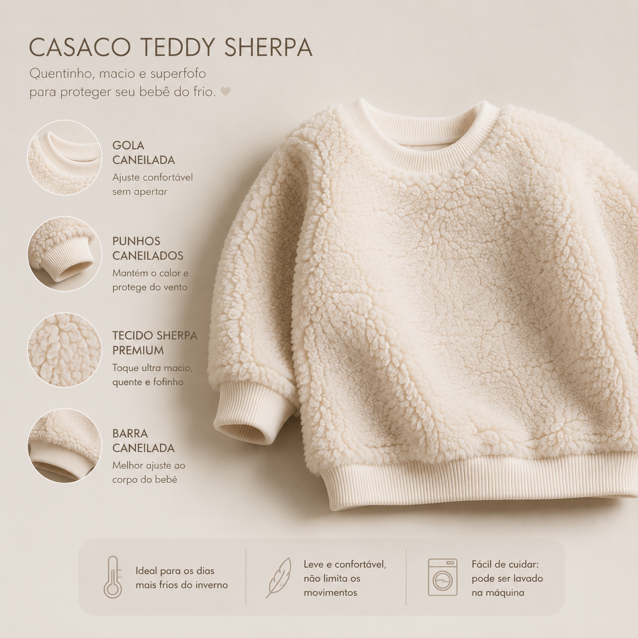 Abrigo de bebé de peluche blanco roto