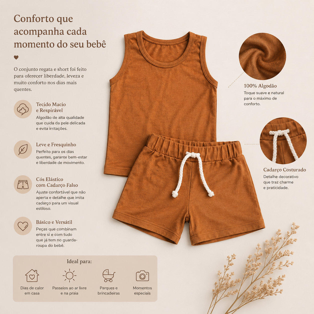 Conjunto Bebê Ollie Verão Caramelo
