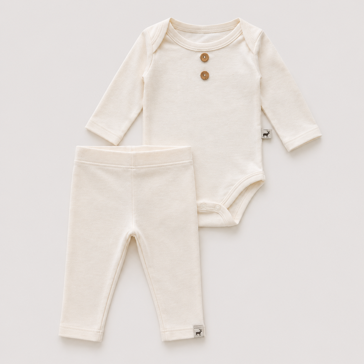 Conjunto Bebê Algodão Organic buttons longo Off White