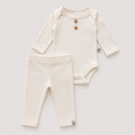 Conjunto Bebê Algodão Organic buttons longo Off White