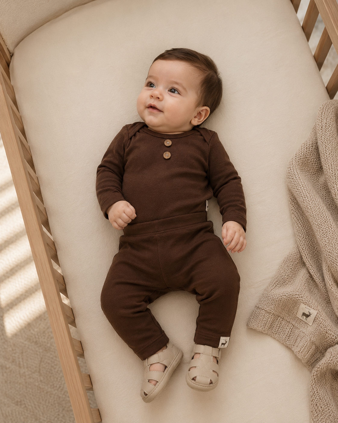 Conjunto Bebê Algodão Buttons Mocha
