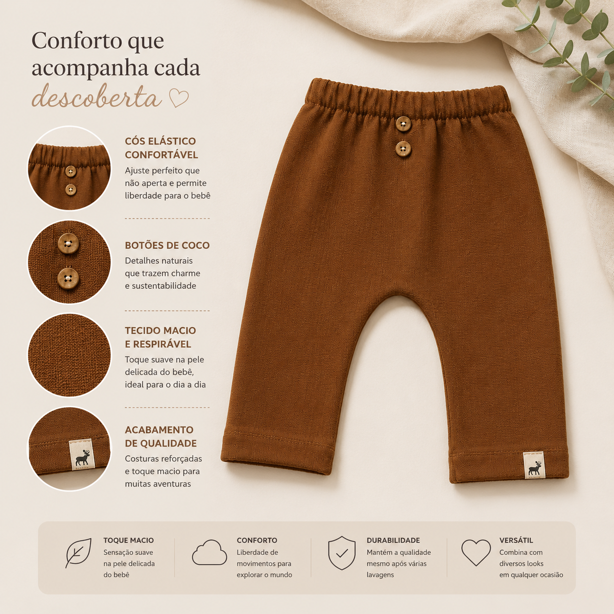 Calça Bebê Beach Linho Caramelo