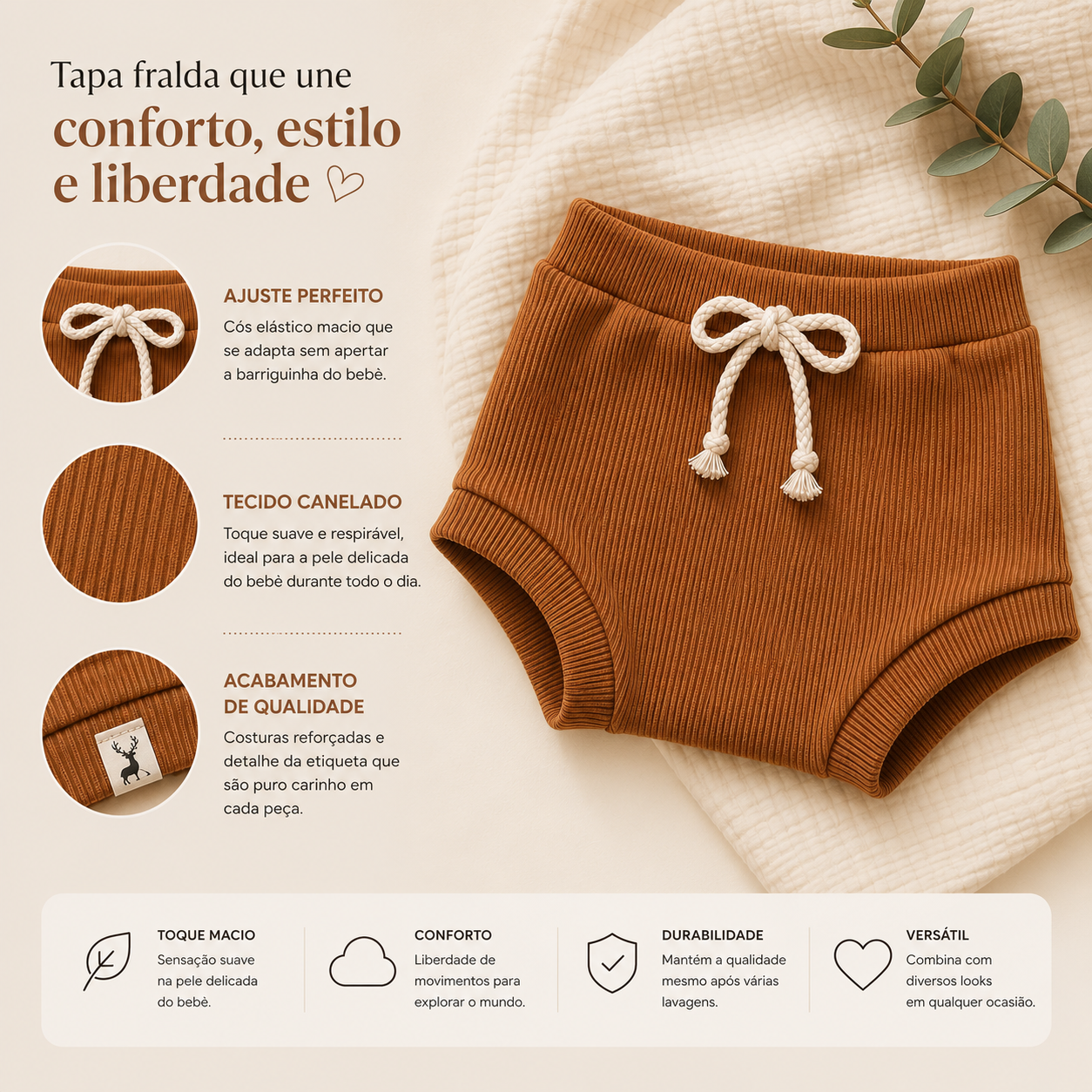 Cubrepañal para bebé con canalé de caramelo