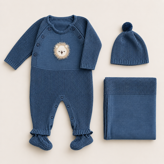 Kit Saída Maternidade 4 Peças Tricot Lion Azul