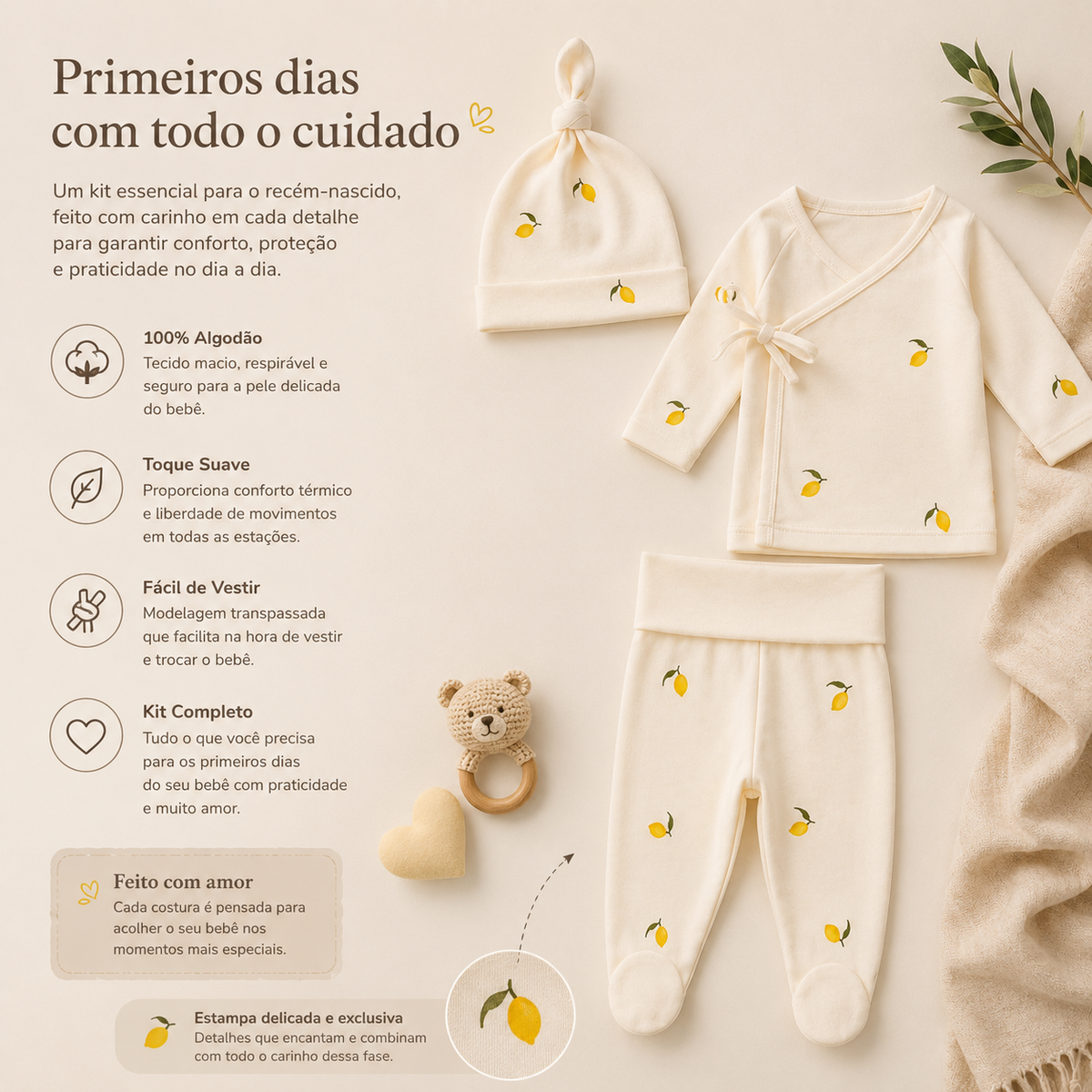 Kit Recém Nascido 3 peças Organic Lemon