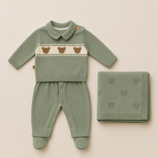Kit 3 peças saída maternidade bear vintage green